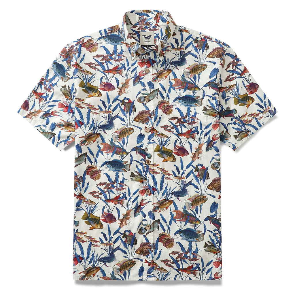 Men's Fish Shirt Button Down Tropical Hawaiian Shirts For Men Short Sleeve Aloha Shirt Nature Collector By Amy