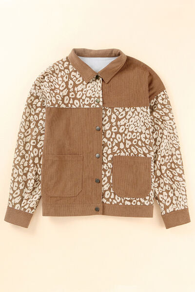 Women's Leopard Print Drop Shoulder Jacket in Brown and Beige