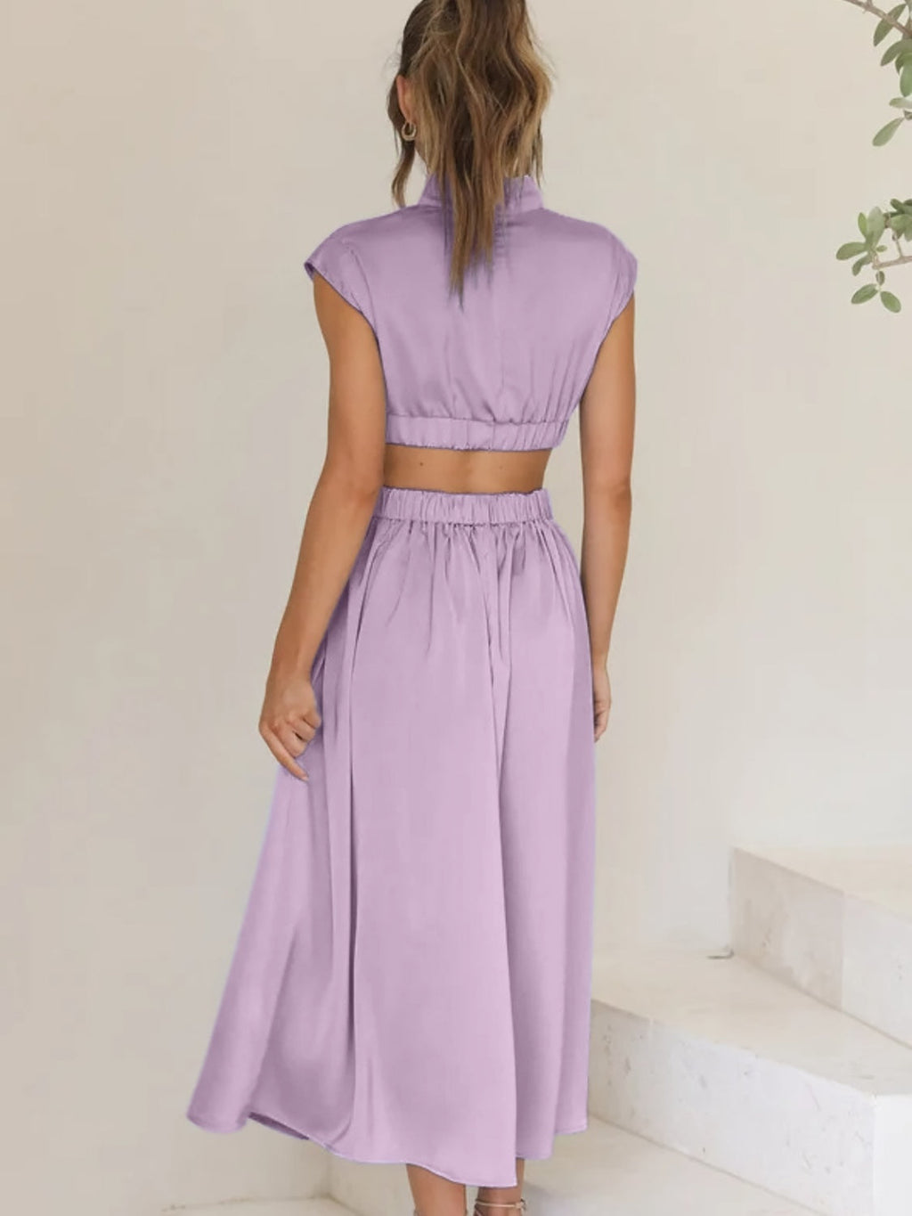 Modern Cutout Mock Neck Sleeveless Ruched Mini Dress