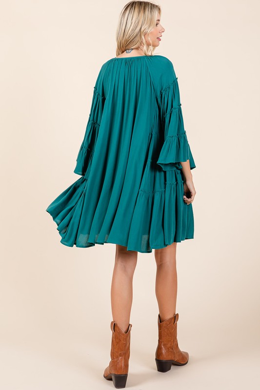Frill Tie Neck Bell Sleeve Dress – Feminine Sophisticated Dress