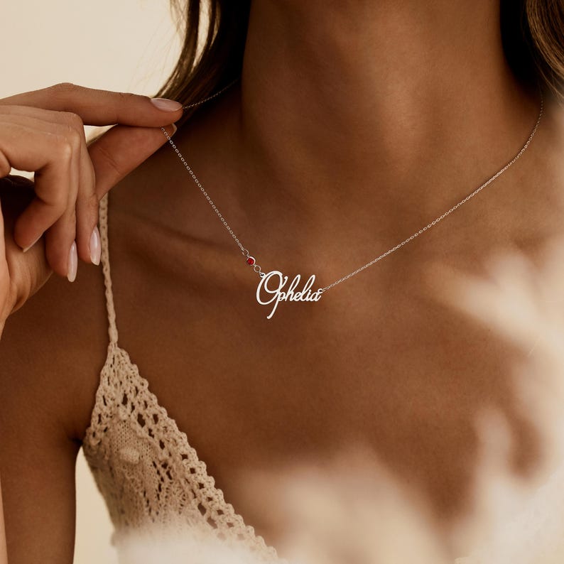 Personalized Cursive Name Necklace with Birthstone