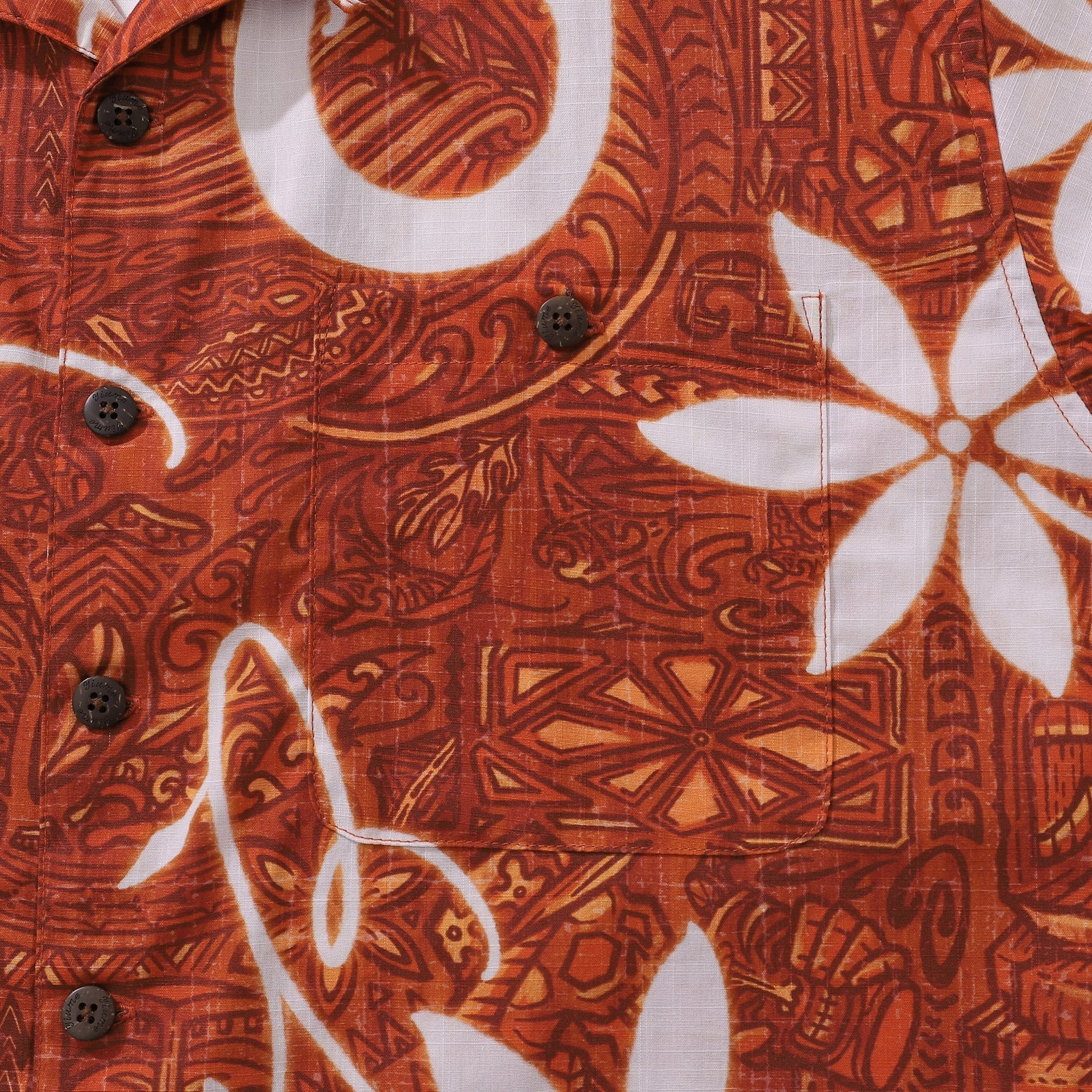 Red Hawaiian Tiki Print Shirt Men's Cotton Camp Collar Casual
