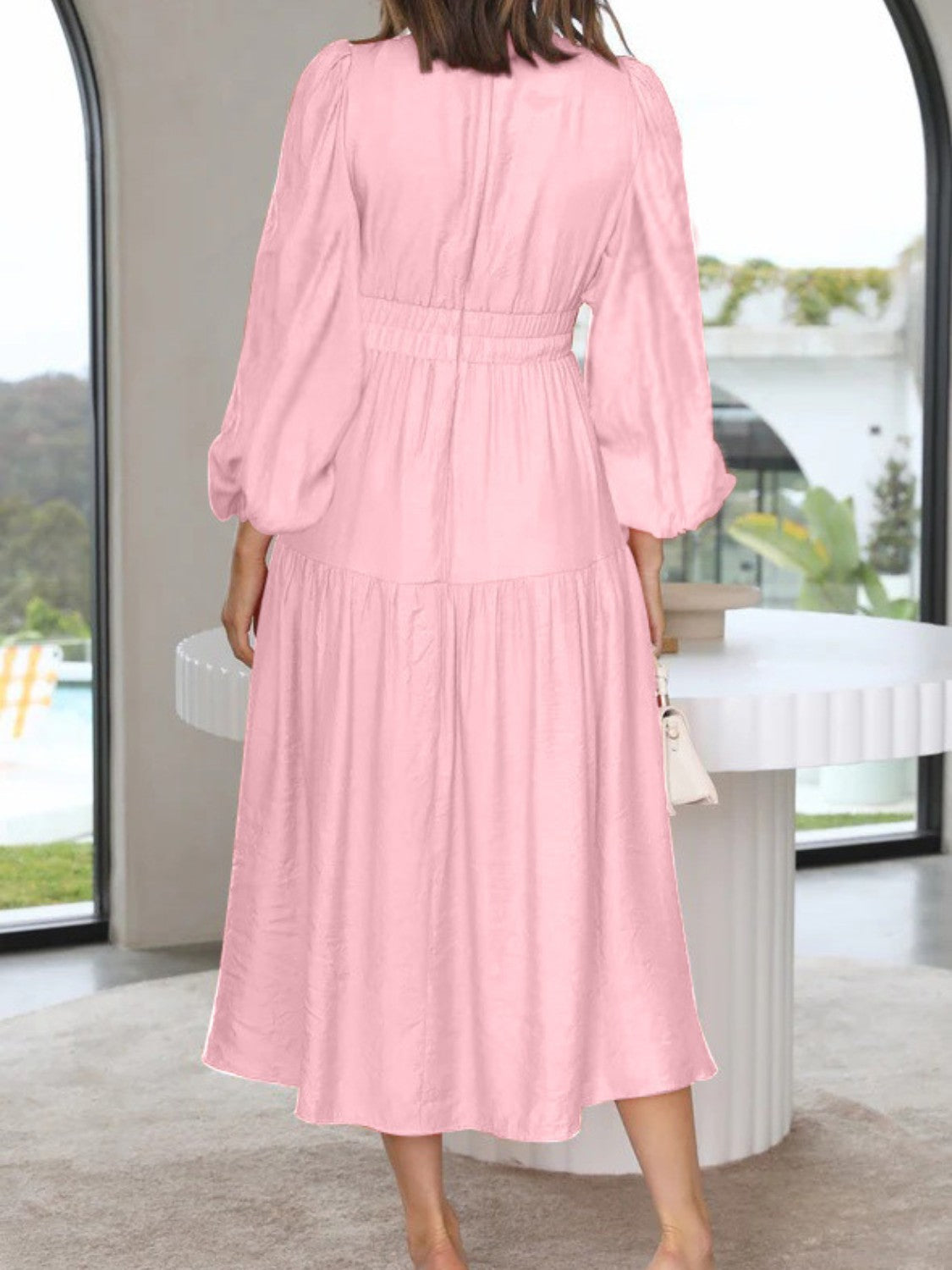 Bohemian Deep V-Neck Maxi Dress with Dramatic Balloon Sleeves