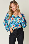 Opaque Printed Balloon Sleeve Top