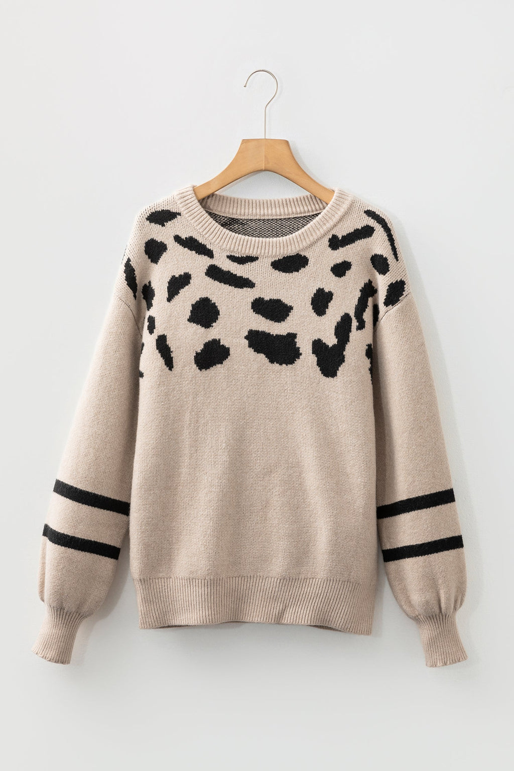 Women's Leopard Stripe Drop Shoulder Knit Sweater