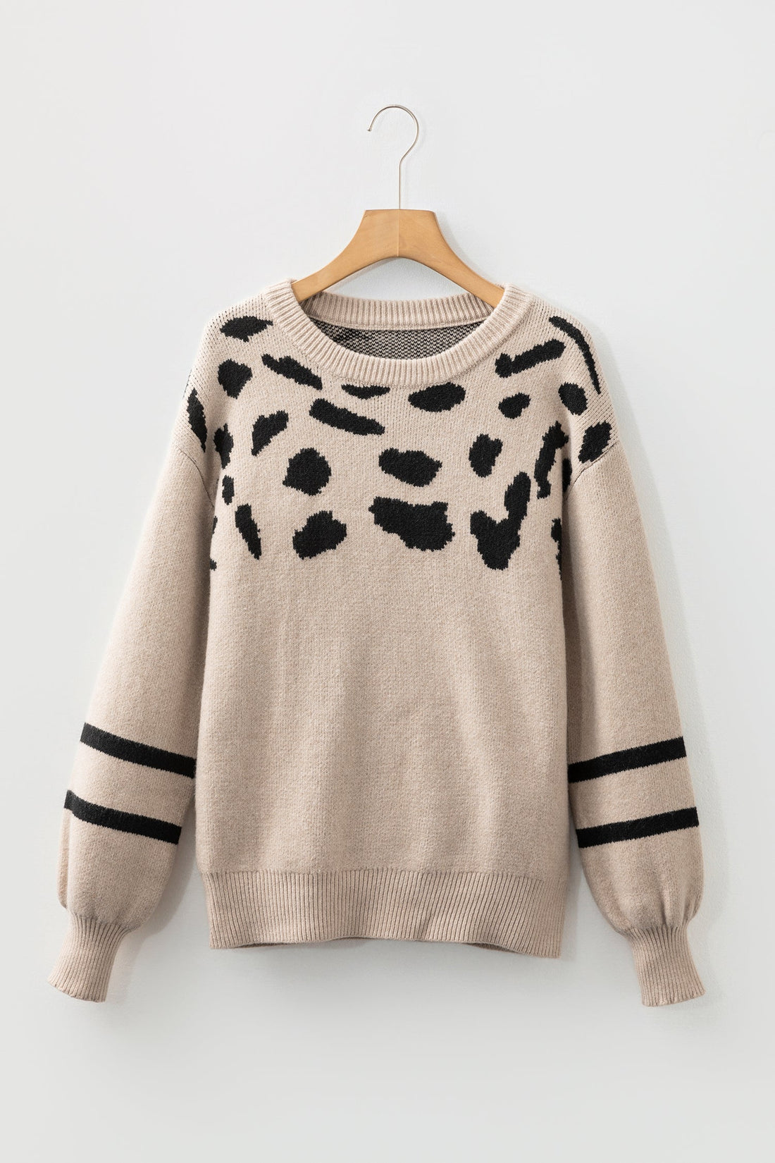 Women's Leopard Stripe Drop Shoulder Knit Sweater