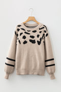 Women's Leopard Stripe Drop Shoulder Knit Sweater
