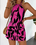 Women's Leaf Print Halter Neck Romper in Black and White - Image 8
