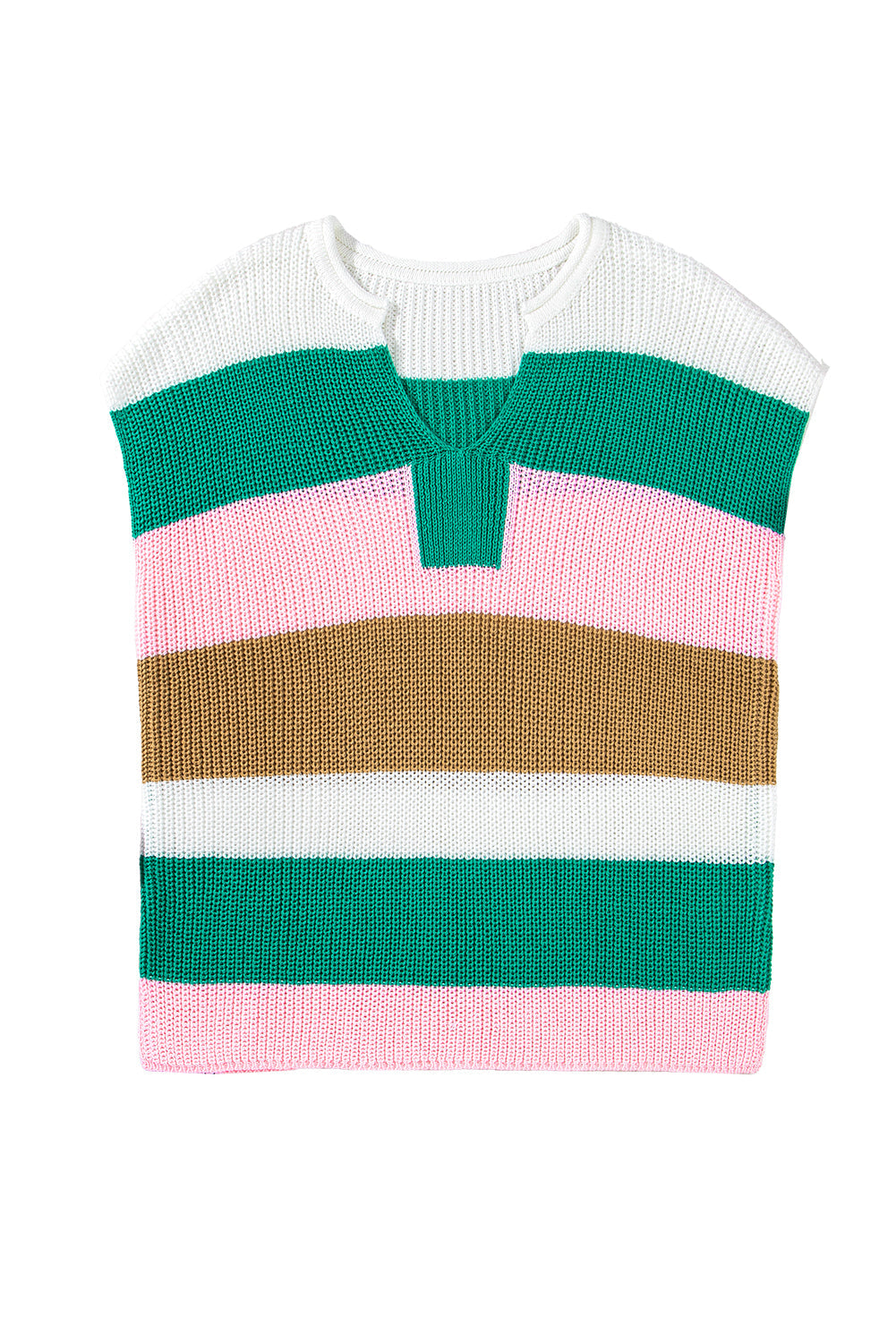 Multicolour Color Block Notch V Neck Sweater T Shirt