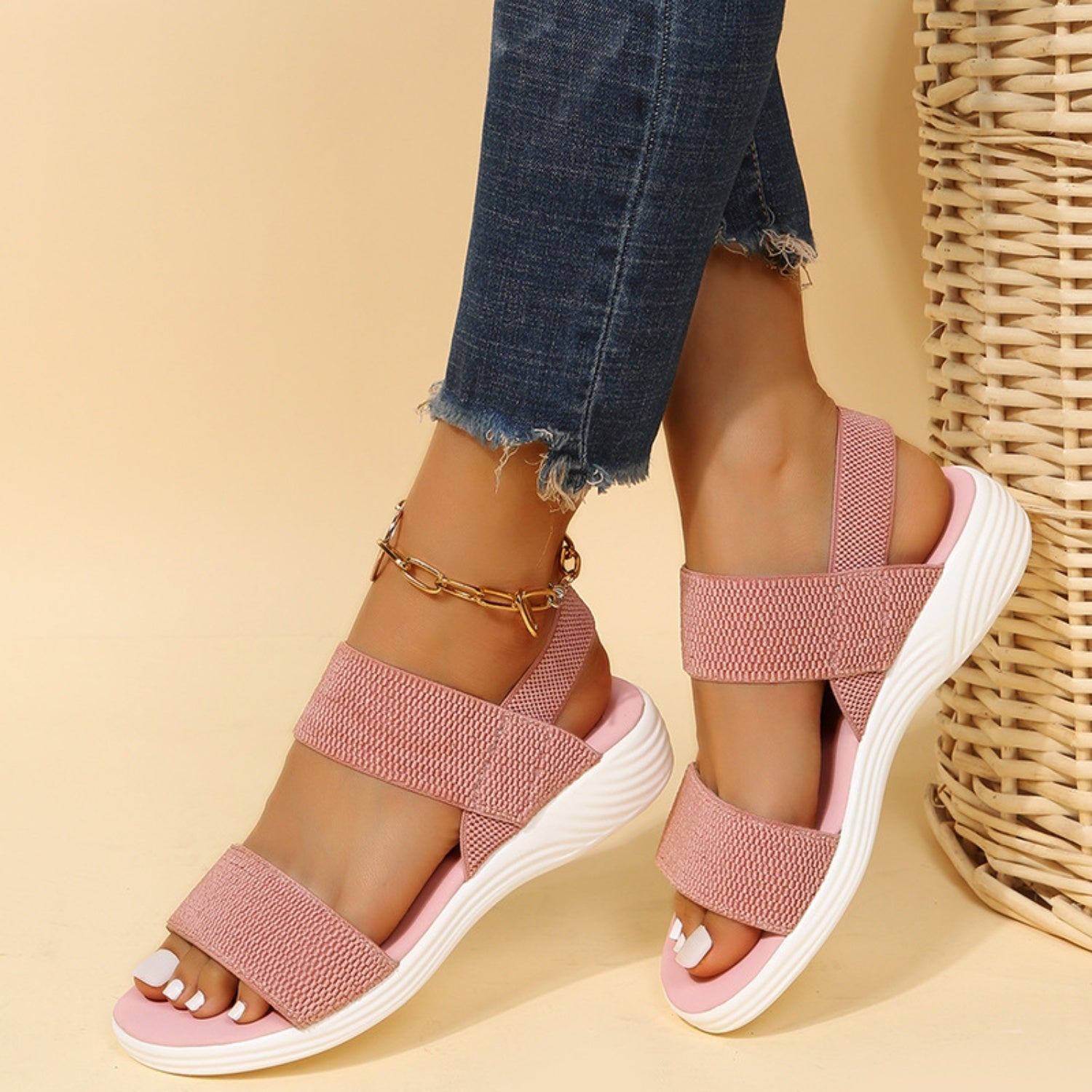 Women Open Toe Elastic Strap Sandals With Low Heel Comfort - Image 9