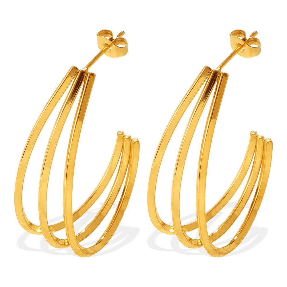 Elegant & Versatile Vintage Bold C-Shaped Earrings, 18K Gold Plated Stainless Steel, Minimalist Multi-Layer Women's Earrings
