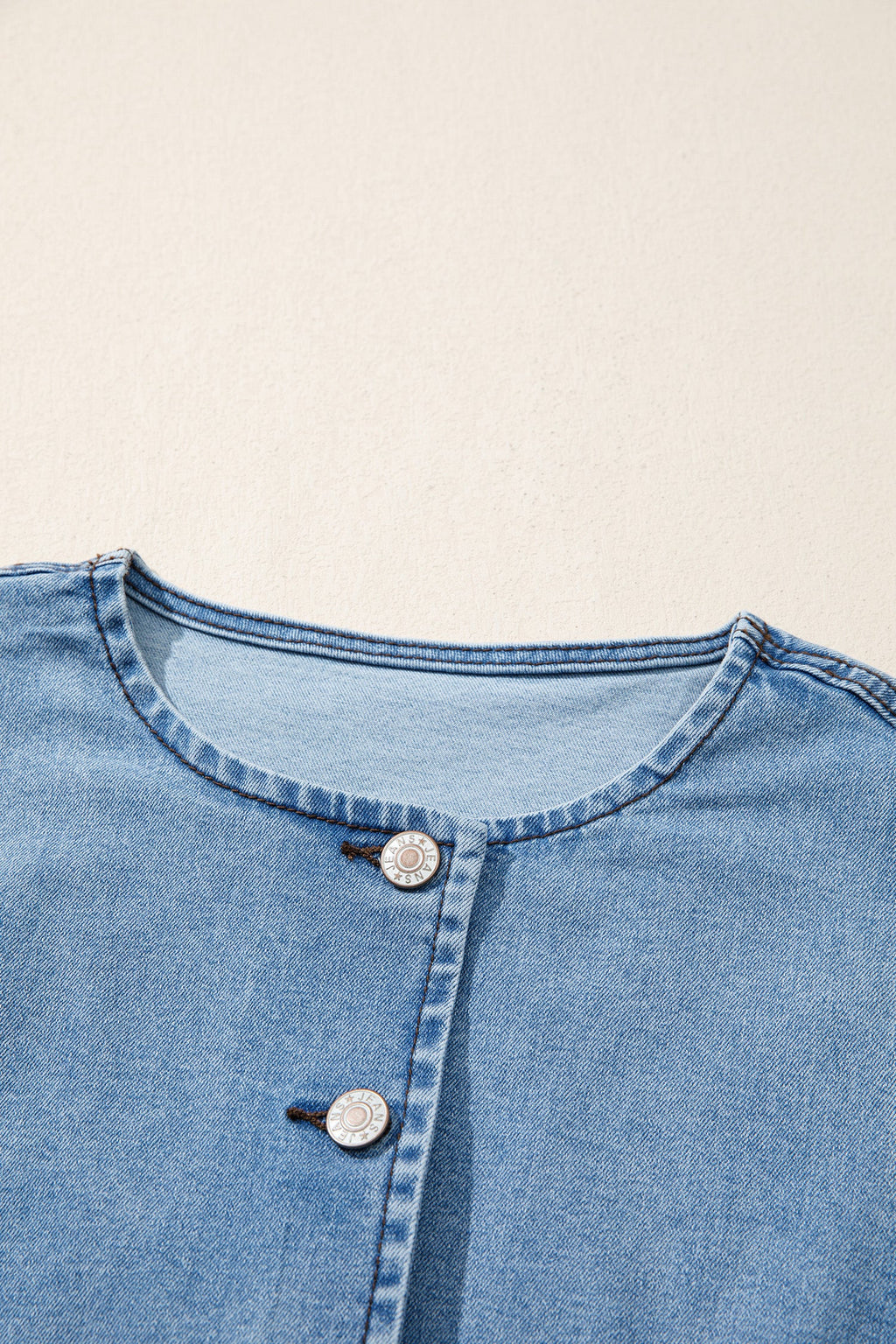 Solid Denim Buttoned Front Slit Vest - Blue and Black