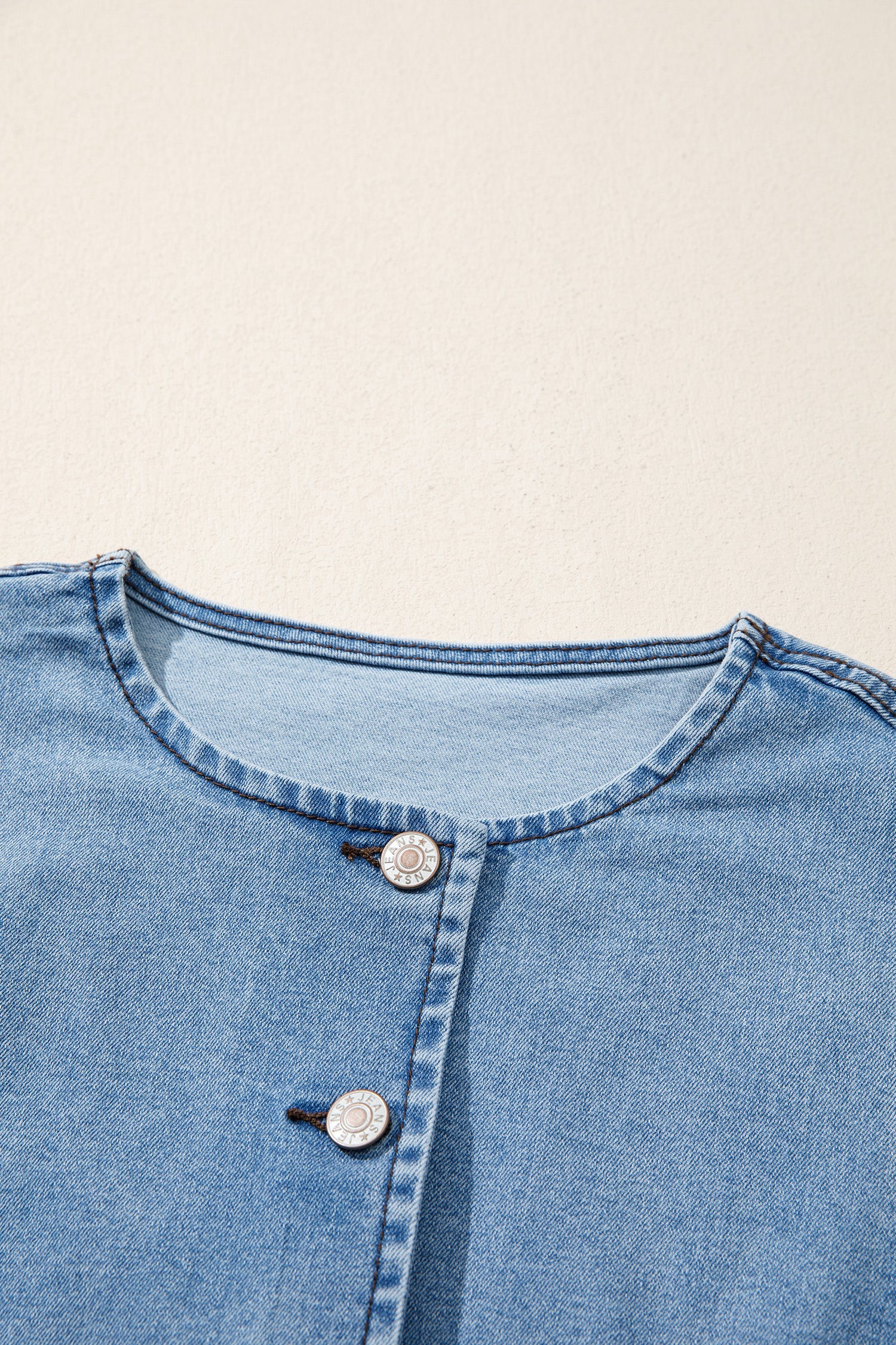 Solid Denim Buttoned Front Slit Vest - Blue and Black