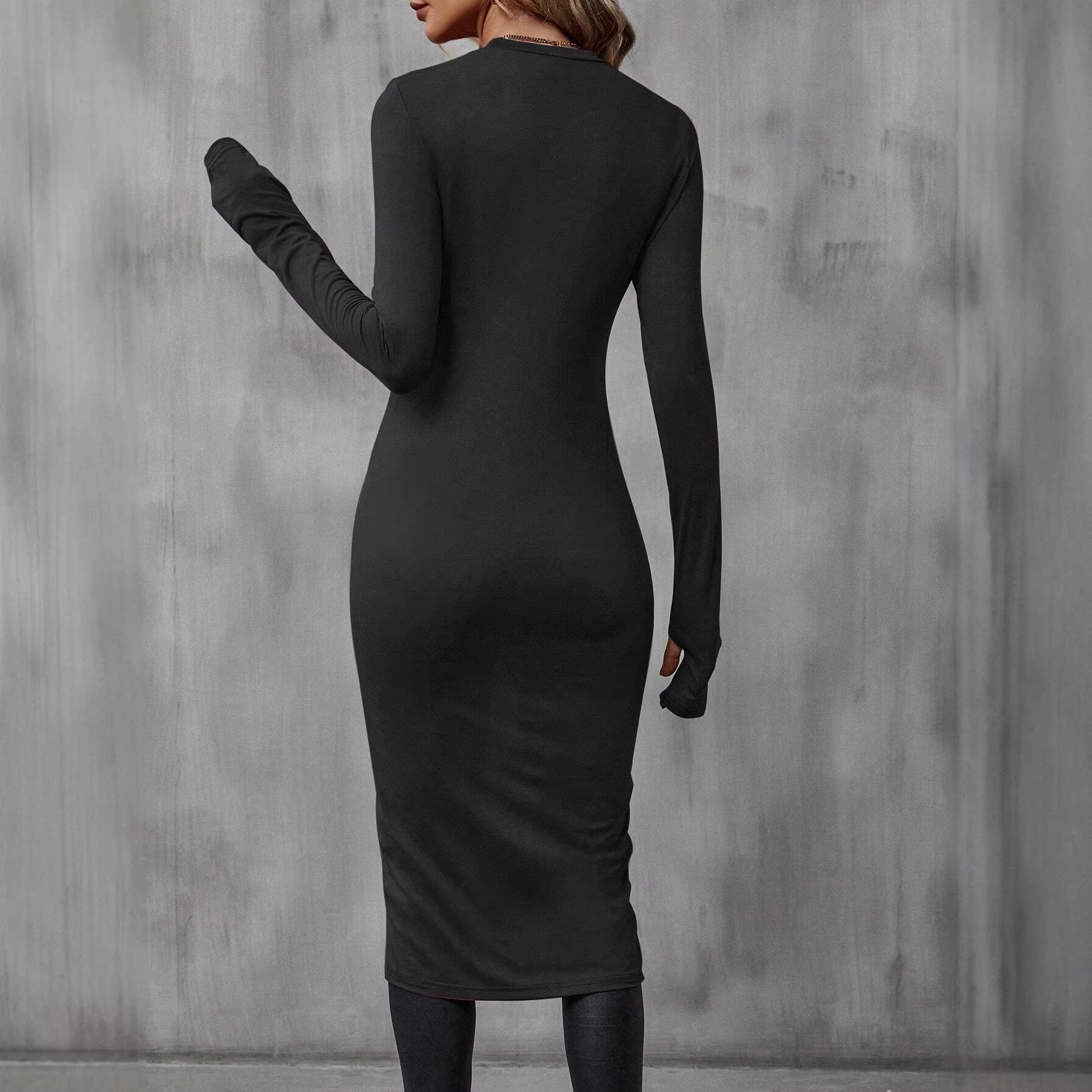Women's Black Slim Fit Long Sleeve Crew Neck Tunic Shirt - Image 3