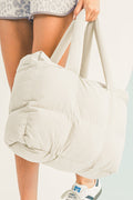 Cinnamon Solid Quilted Puffy Zipped Large Tote Bag