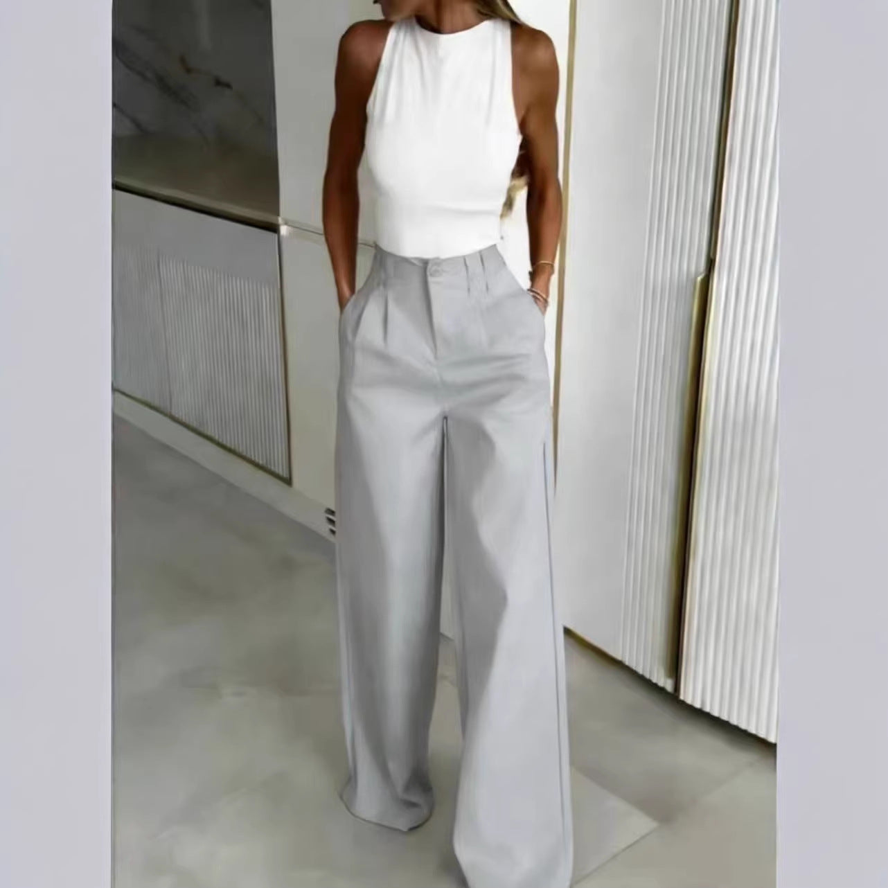 Women's High-Waisted Wide-Leg Trousers Comfortable Casual Pants