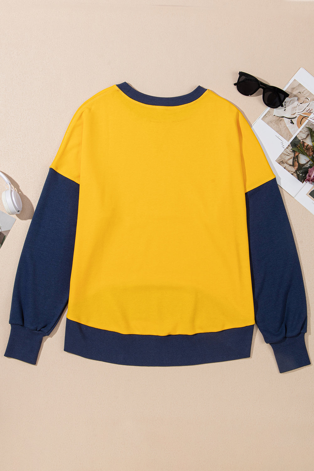 Women's Contrast Crewneck Sweatshirt in Beige and Grey