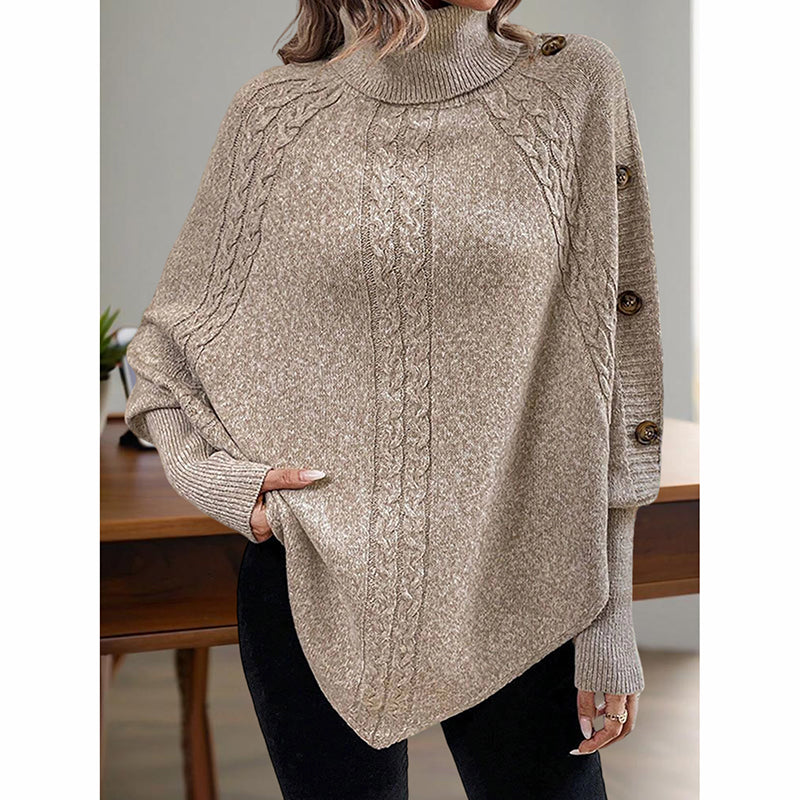 Women's Button Detail Turtleneck Sweater with Asymmetric Hem - Image 6