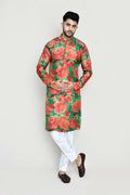 A green modal silk kurta paired with matching straight fit pants for a stylish ethnic look.