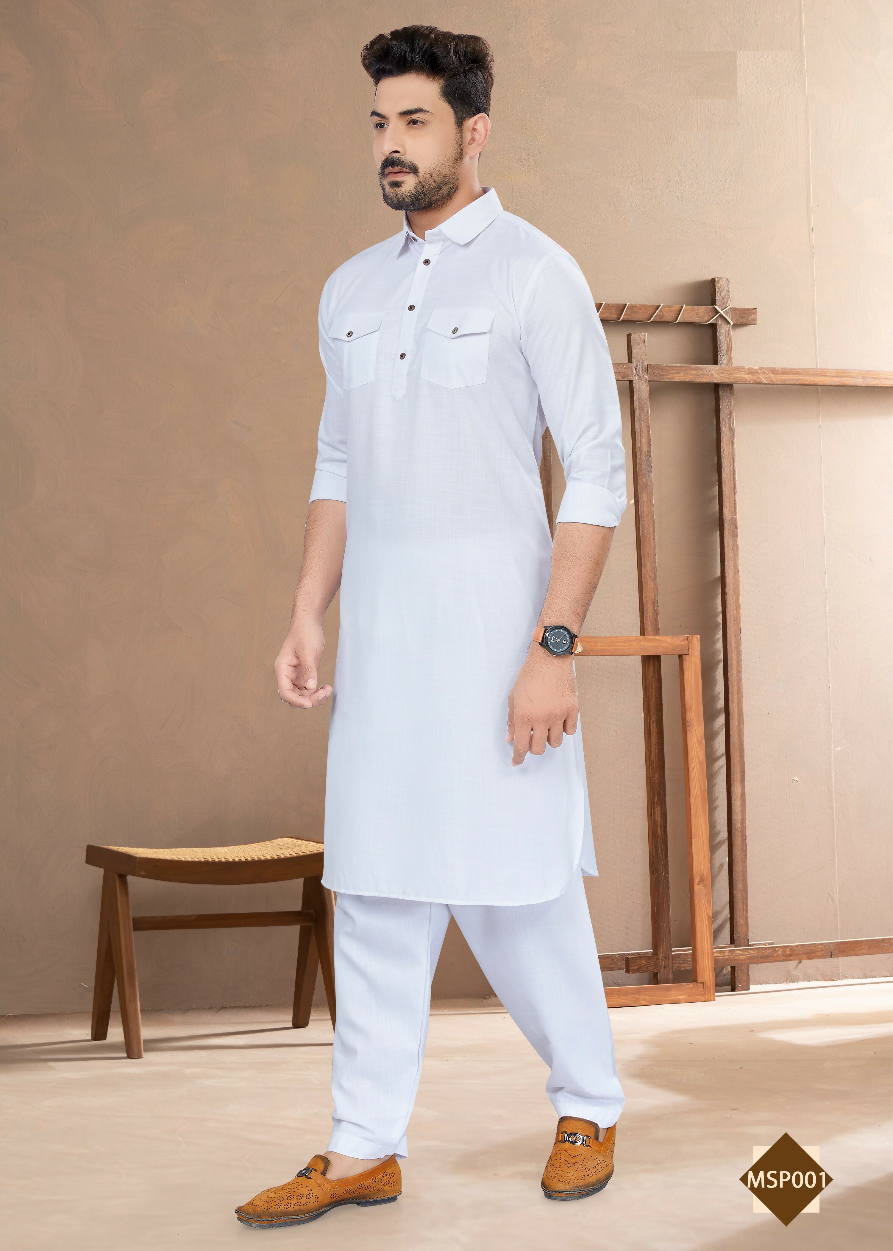 Classic White Heavy Cotton Kurta Pyjama Set for Boys