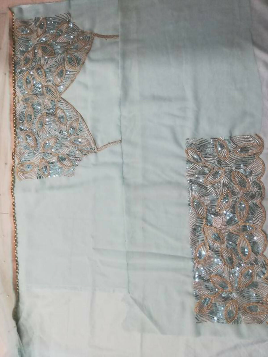 Turquoise Faux Georgette Lehenga Choli with Crush & Zari Work