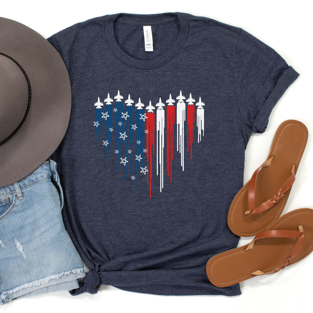 Fighter Jet Heart Flag Tee