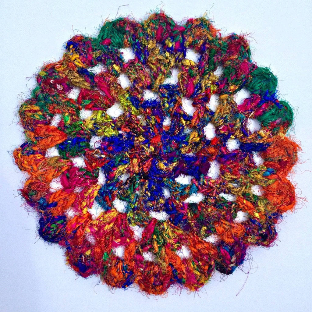 Fingerpaints Doily Crochet Pattern: Vibrant Bohemian Table Decor