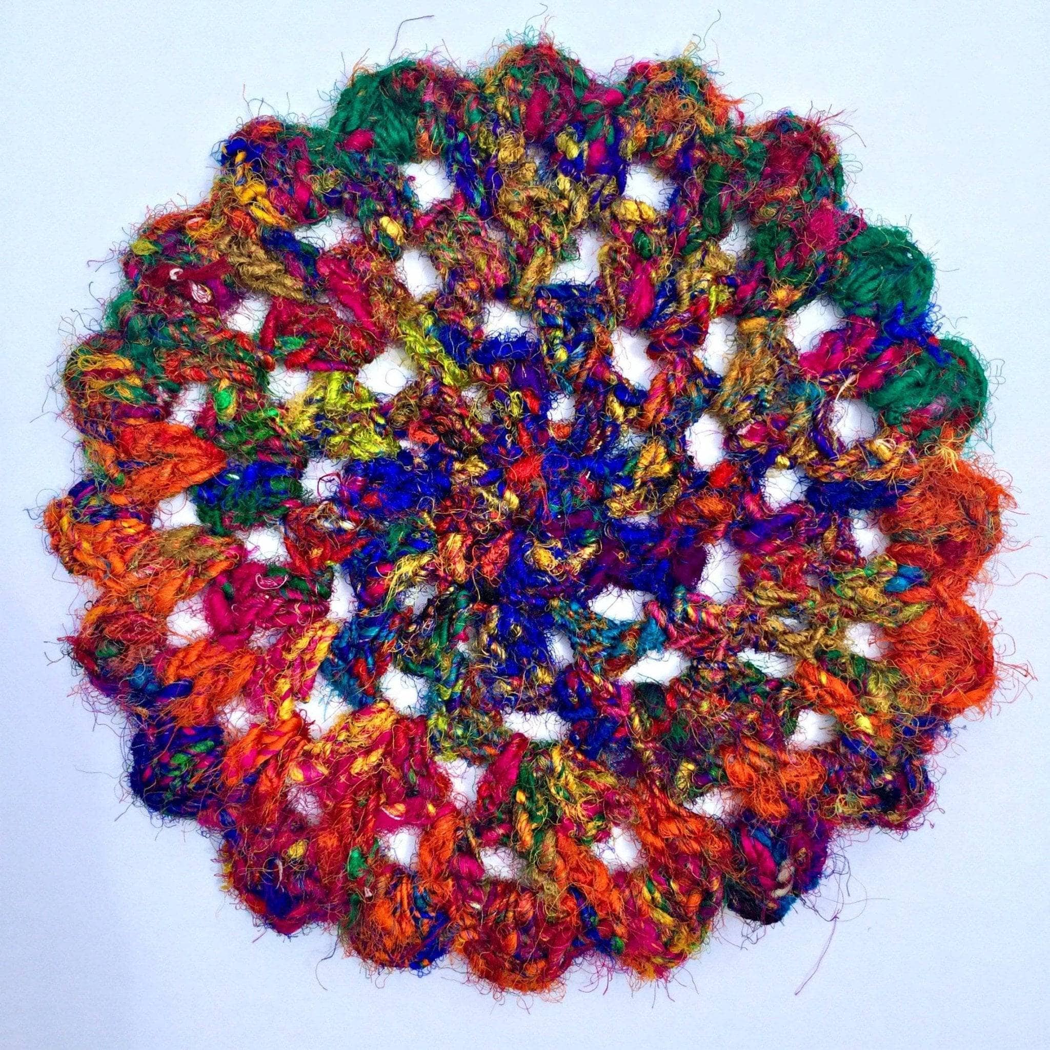 Fingerpaints Doily Crochet Pattern: Vibrant Bohemian Table Decor