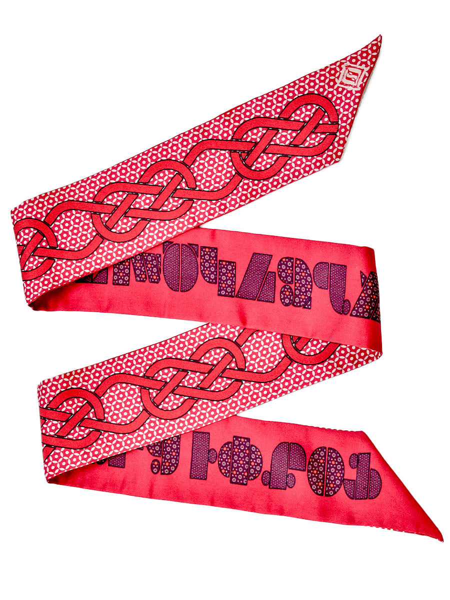 Armenian Alphabet Burgundy Silk Twilly Scarf