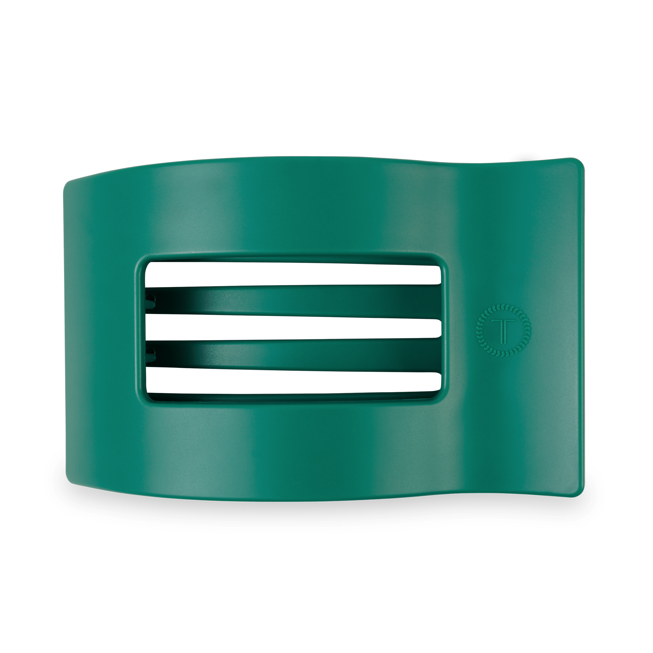 Large flat rectangular hair clip in a deep Fir Real green color.