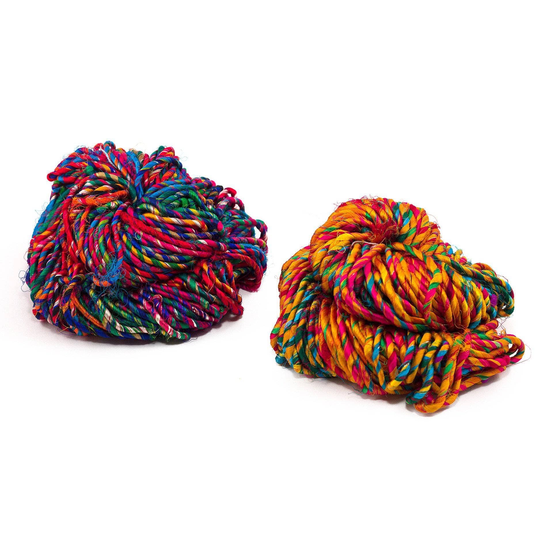 Firecracker Recycled Sari Silk Yarn - Vibrant Bohemian Worsted