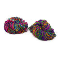 Multicolored Firecracker recycled Sari silk yarn skein in vibrant magenta, violet, saffron, and cyan