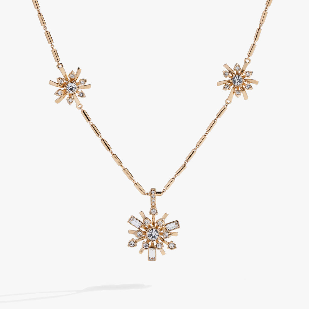 Festive Sparkle crystal starburst inline pendant necklace on an adjustable textured chain.