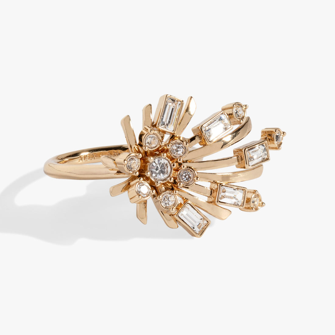 Festive Sparkle Starburst Statement Ring with Clear Crystals