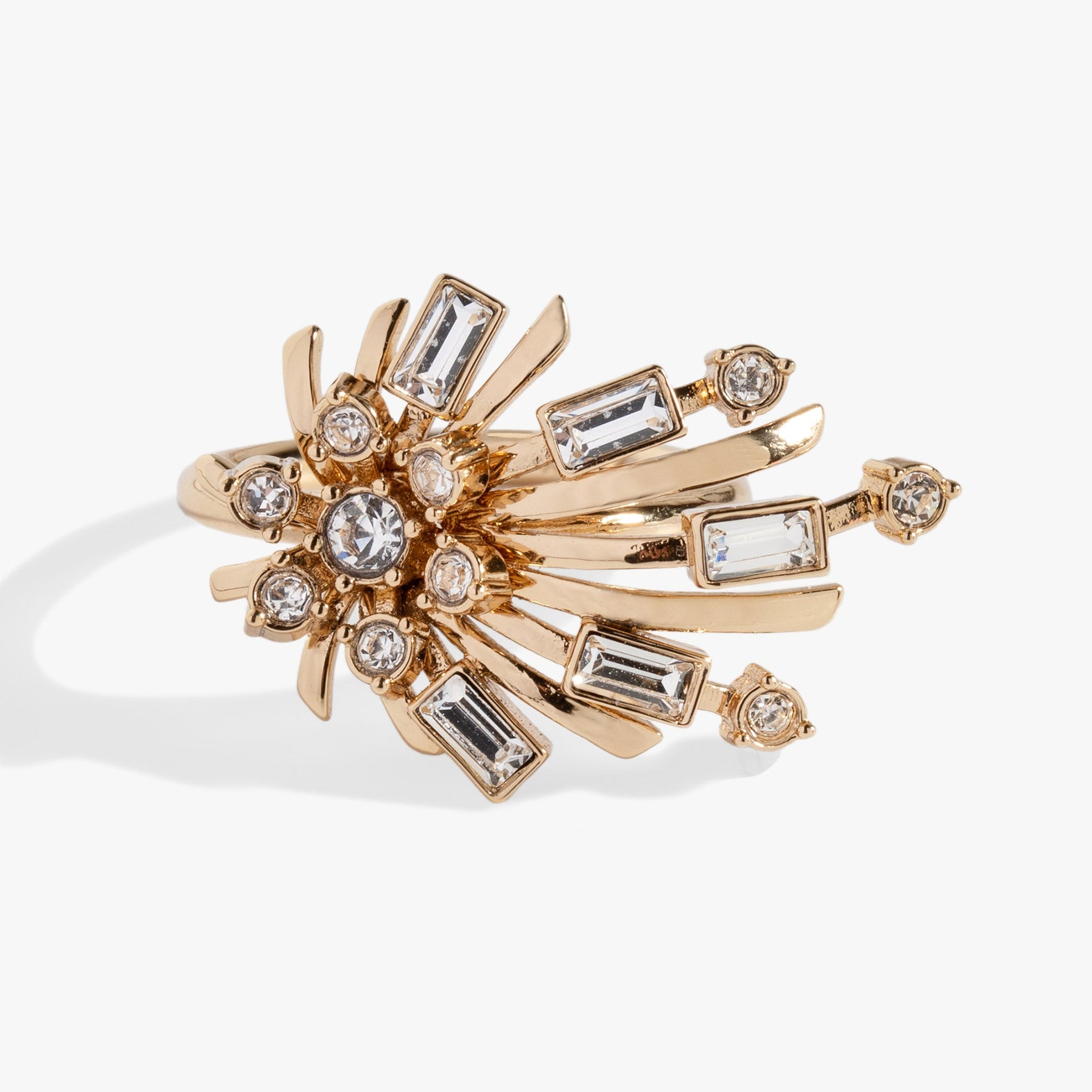 Festive Sparkle Starburst Statement Ring with Clear Crystals