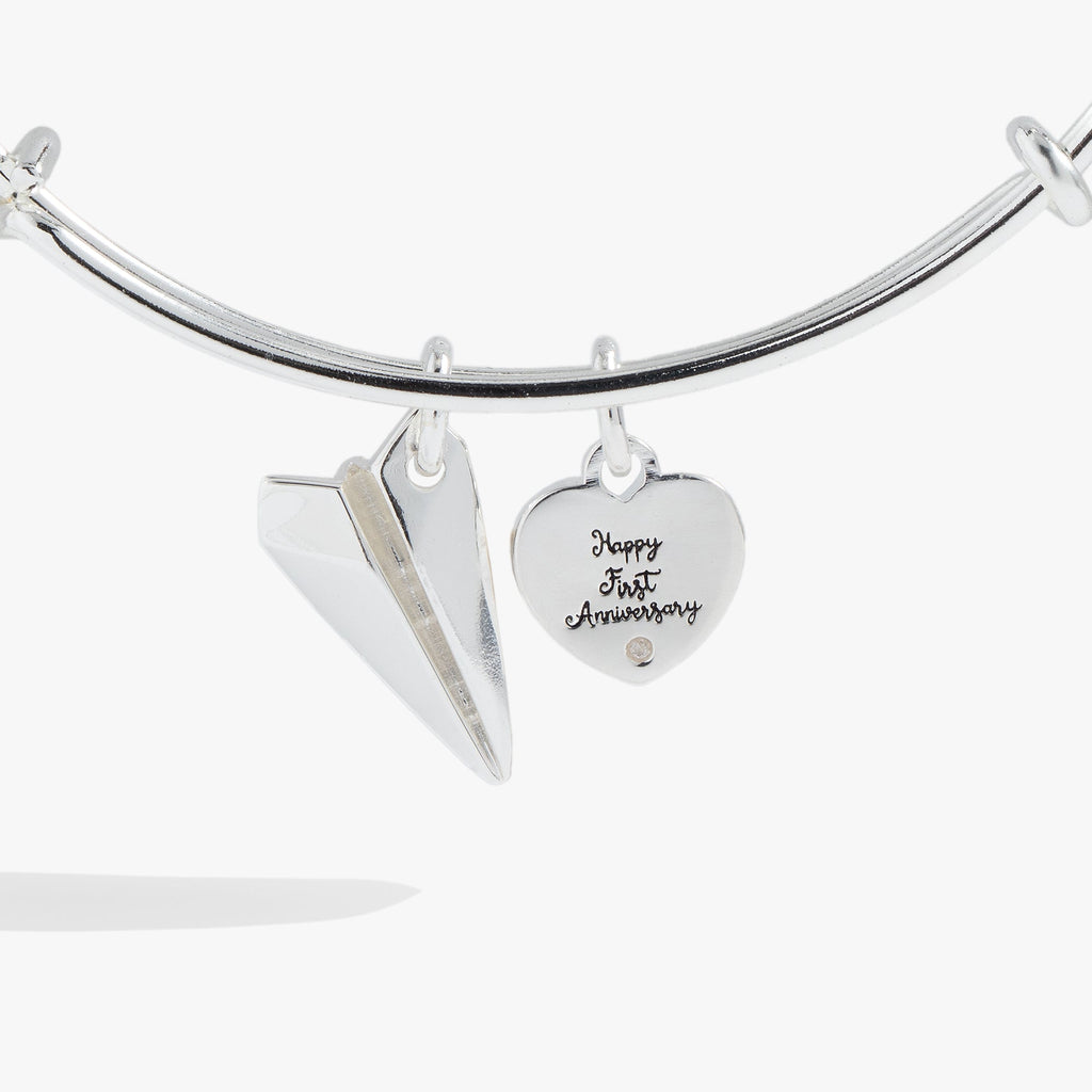 First Anniversary Bangle with Paper Airplane and Crystal Charm