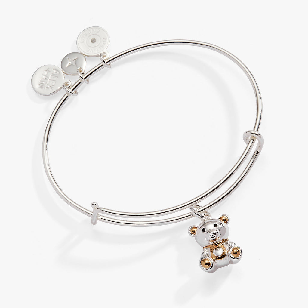 Baby's First Christmas expandable wire bangle bracelet with a two-tone teddy bear charm.