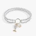 Fishbone double stretch bracelet with crystal-detailed charm and faceted teardrop bead.