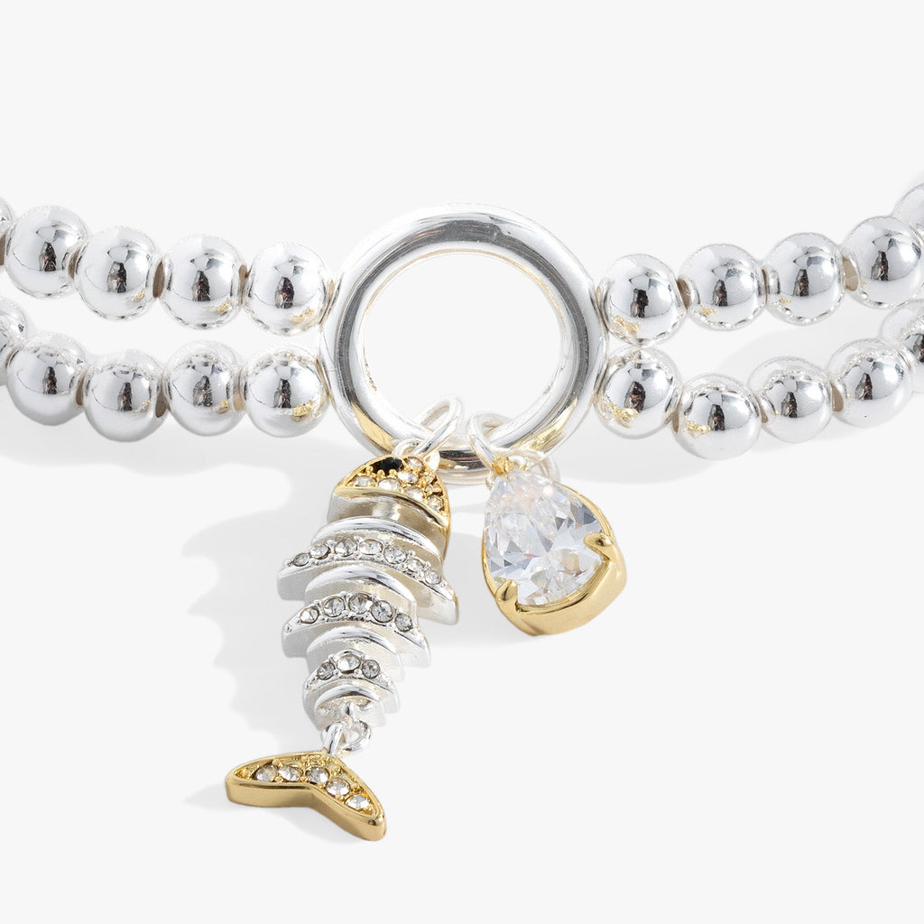 Fishbone Double Stretch Bracelet with Crystal Teardrop Charm