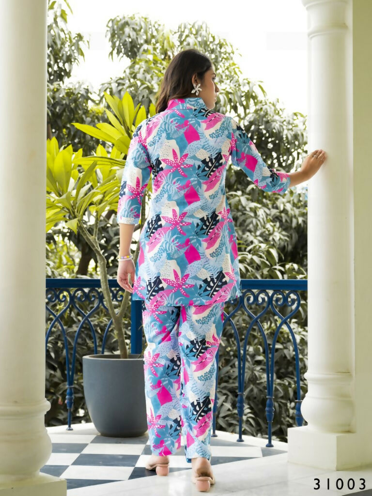 Multi Muslin Cotton Co-ord Set - Relaxed Fit Tropical Loungewear