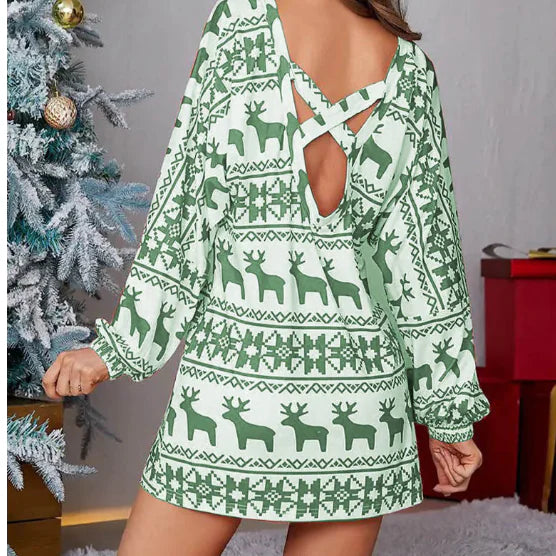 Women's Christmas Crew Neck Long Sleeve Casual Dress