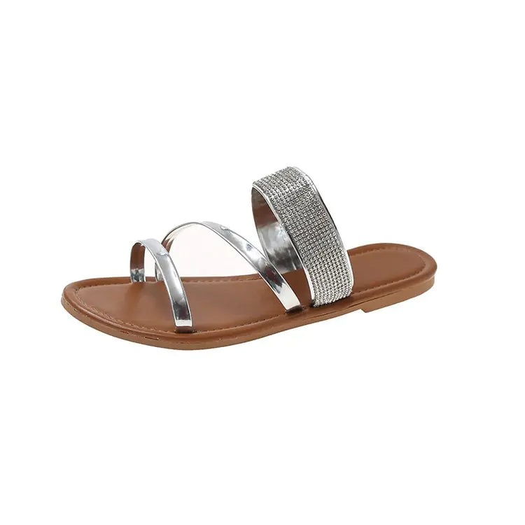 Women's Diamond Flat Sandals with Rhinestones