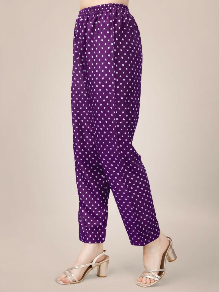 Women's Purple Printed Rayon Kurta Set with Lace Details