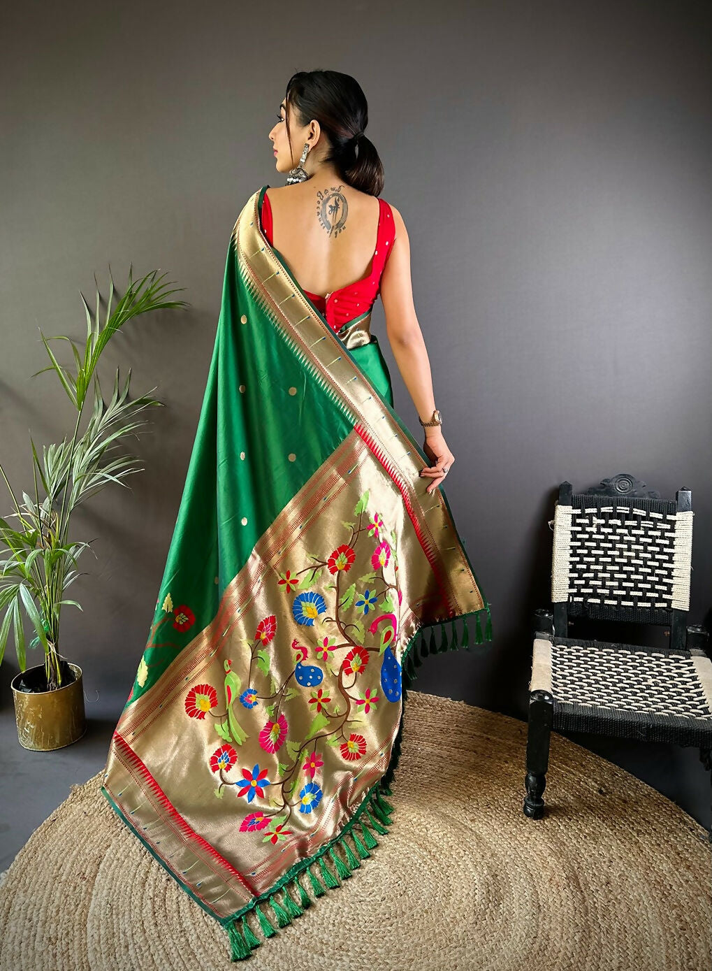 Red Traditional Motif Paithani Saree in Soft Silk Fabric