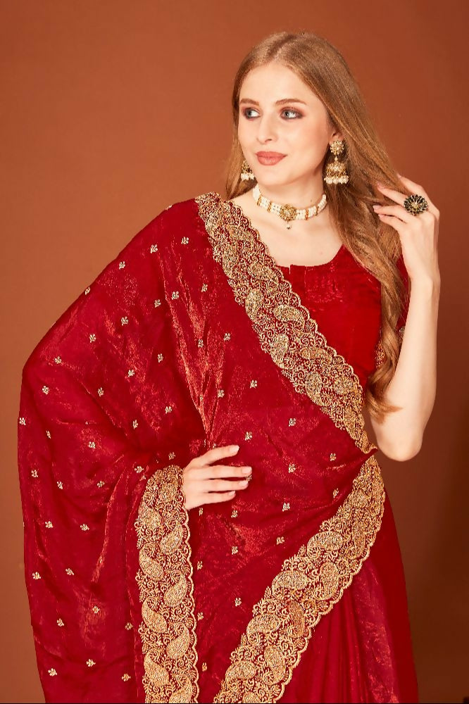 PR Fashion Maroon Fendi Two Tone Silk Heavy Zari Embroidery Work With Heavy Siroski Work Saree