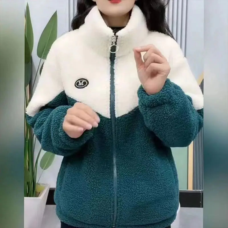 Women's Thick Color-Block Fleece Zip-Up Jacket for Winter - Image 35