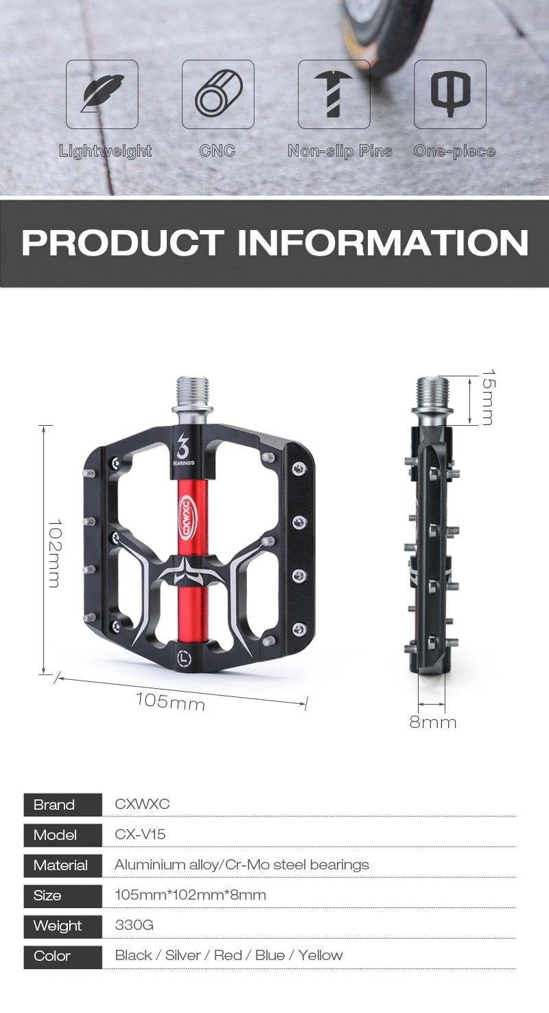 Aluminum Mountain Bike Flat Pedals with 3 Sealed Bearings