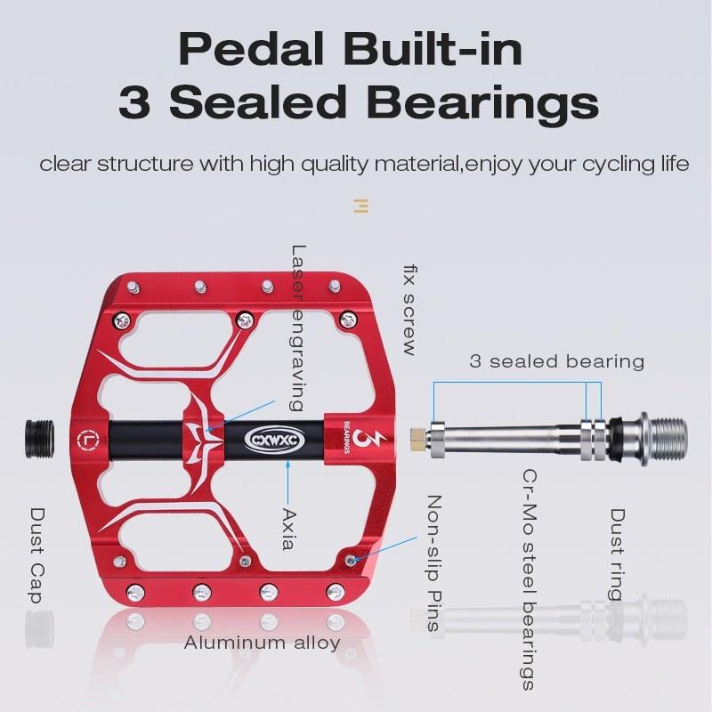 Aluminum Mountain Bike Flat Pedals with 3 Sealed Bearings