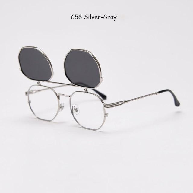 Polarized Hexagonal Polygon Flip-Up Sunglasses Vintage Style