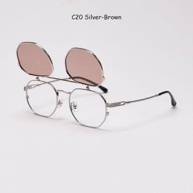 Polarized Hexagonal Polygon Flip-Up Sunglasses Vintage Style